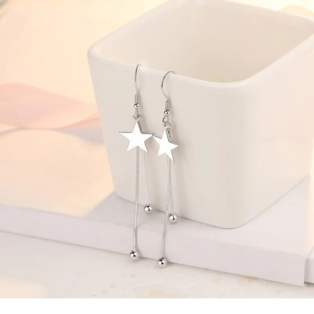 925 Sterling Silver luxury star Tassel bead earrings for women fashion p… - Picture 5 of 5